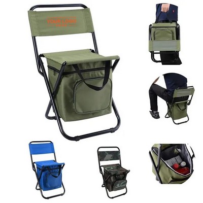 Portable Foldable Camping Chair with Built-In Cooler Bag