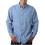 UltraClub™ Embroidered Men's Long Sleeve Denim w/ Pocket
