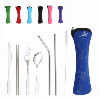 7 Pieces Stainless Steel Flatware Set with Pouch