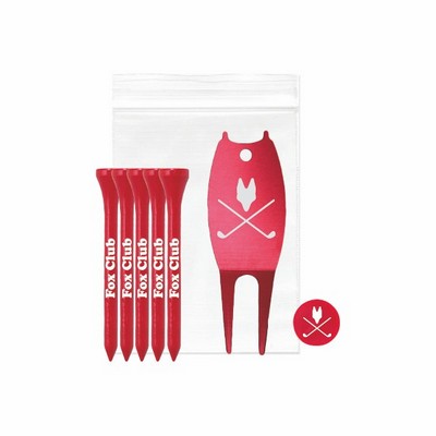 Golf Tee pack w/5 Tees, 1 Ball Marker, 1 Aluminum Divot Tool