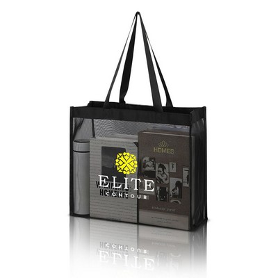 Black Mesh Reusable Shopping Tote Bag (13" X 6" X 6")