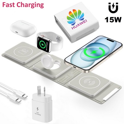 15W 3in1 Magnetic Wireless Charger with Wall Plug