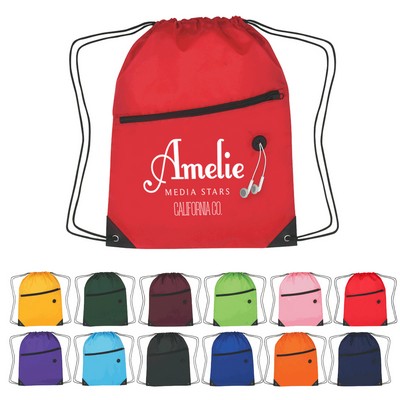 Front Zipper Sports Drawstring Backpack