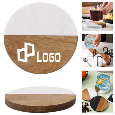 Round Acacia Wood And Marble Coaster