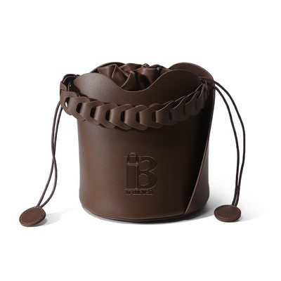 Genuine Leather Ruffled Bucket Cross-body Drawstring Bag