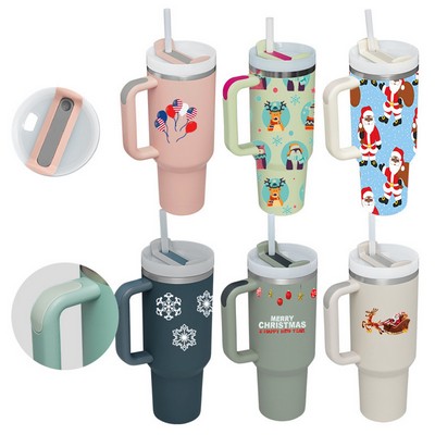 40 Oz Full Color Printed Vacuum Tumbler with Handle & Straw