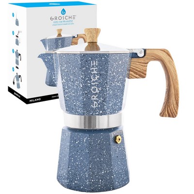 GROSCHE Milano Moka pot, Stovetop Espresso maker (Indigo, 6 cup)
