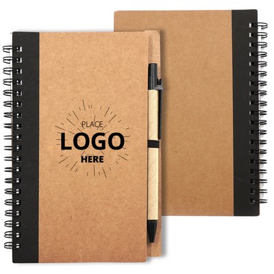 Soft Cover Kraft Spiral Journal With Pen 5" x 7"