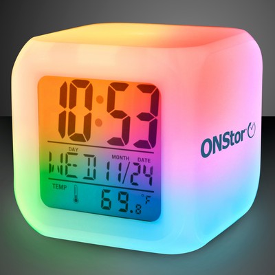 Imprinted Light Up Color Change LED Digital Alarm Clock - Domestic Print