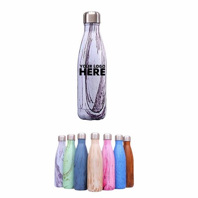 18 oz Stainless Steel Cola Shaped Insulated Wood Grain Bottle
