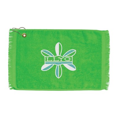 Premium Fringed Velour Golf Towel w/ Corner Hook & Grommet (Color Imprinted - Tone on Tone)