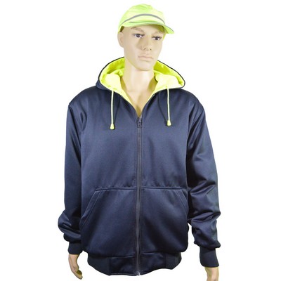 20 Oz. Double Weight Lime/Navy Reversible ANSI Class 3 Zip-Up Hooded Sweatshirt