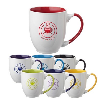 Two-Tone Bistro Style Ceramic Mug with Contrasting Handle, 16 oz.