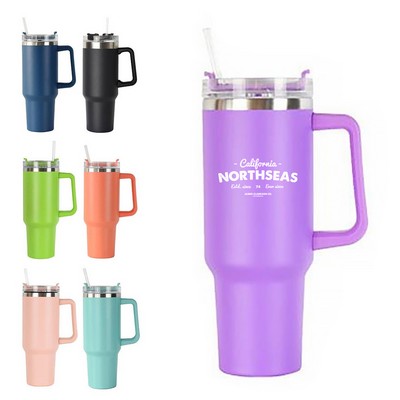 40 Oz. Vacuum Stainless Steel Tumbler with Handle & Straw