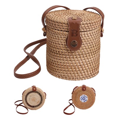 Fashion Rattan Woven Bucket Crossbody Bag
