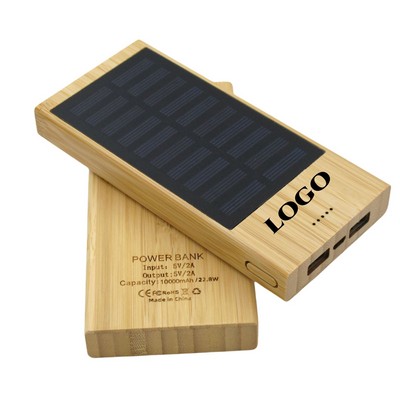 10000mAh Portable Solar Power Bank w/Bamboo Case