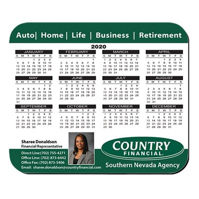 8"X9.5" Hard Surface Calendar Mouse Pad 1/8" Rubber Base