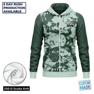 Unisex and Kids' Full Sublimation 250G Lightweight Scuba Knit Full-Zip Hood