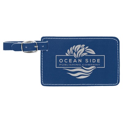 4.25" x 2.75" Blue/Silver Leatherette Luggage Tag