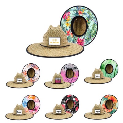 Lifeguard Straw Hat W/ Full Color Underbrim And Patch - Cattails Grass&Mat Grass
