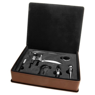 Dark Brown Leatherette 5-Piece Wine Tool Gift Set