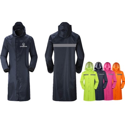 Long Raincoat With Safety Reflective Strip