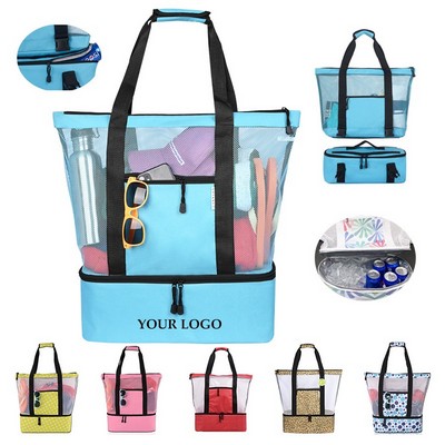 3-in-1 Mesh Beach Tote Bag with Insulated Picnic Cooler