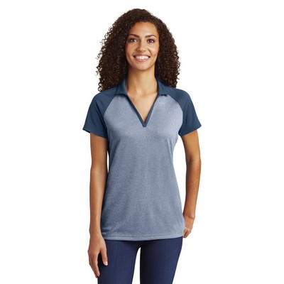 Sport-Tek® Ladies PosiCharge® RacerMesh® Raglan Heather Block Polo Shirt