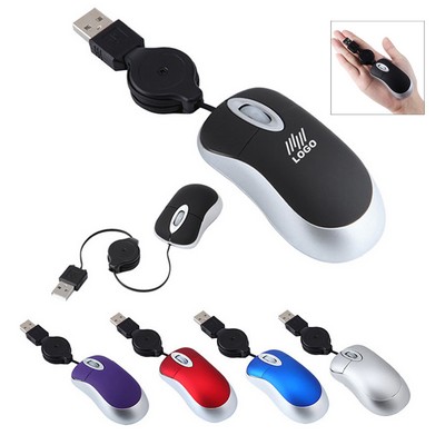 Wired Mini USB Retractable Cord Small Pocket Mouse