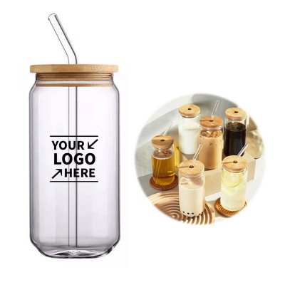 16oz Glass Cup with Lid and Straw
