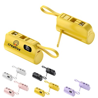 Compact Power Bank w/Built-in Cable