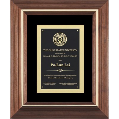 Walnut/Gold Inlay Frame with Black Brass Plate on Black Velour, 14-1/2"x17-1/2"