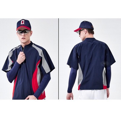 Premium Short Sleeve Quarter Zip Woven Satin Baseball Windbreaker - Men, Kids