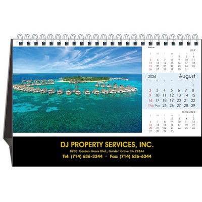 Dream Vacation 2026 Desktop Calendar w/Foil Stamped Hardboard Easel