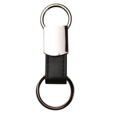Black Leatherette Metal Round Clip-On Key Chain
