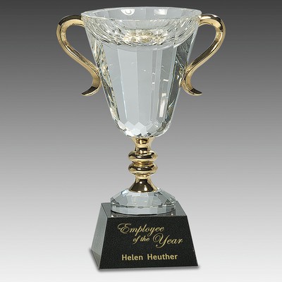 10" Crystal Cup with Gold Handles and Stem