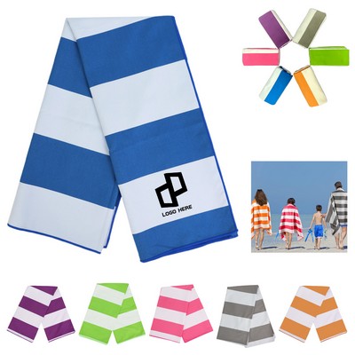 Striped Microfiber Beach Towel W/ Lanyard