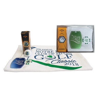 Golf Tournament Towel pack with Laser Engraved Bag Tag