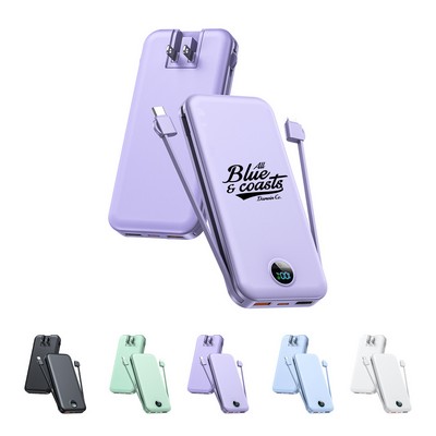 12000mAh Super Fast Charging Power Bank with Built-in Cables
