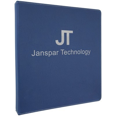 10 1/2"x11 1/2" Blue/Silver Leatherette 3 Ring Binder w/1" Slant Rings