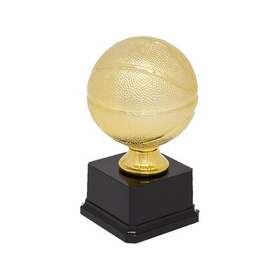 Silver Small Basketball Sport Ball Resin Trophy w/3.75"x2.125" Black Base