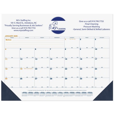Blue & Gold Calendar Desk Pad w/One Color Imprint & 13 Sheets (21¾" x 17")