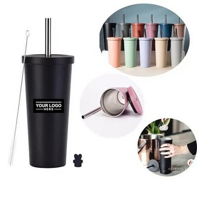 24oz Stainless Steel Vacuum Tumbler with Insulated Straw Lid