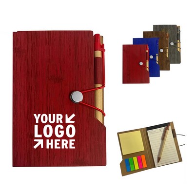 B6 Woodgrain Notebook with Sticky Notes & Flags
