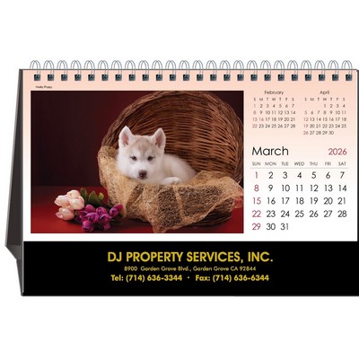 Puppy Love 2026 Desktop Calendar w/Foil Stamped Hardboard Easel