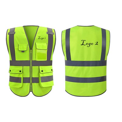 High Visibility Zipper Safety Vest With Reflective Strips