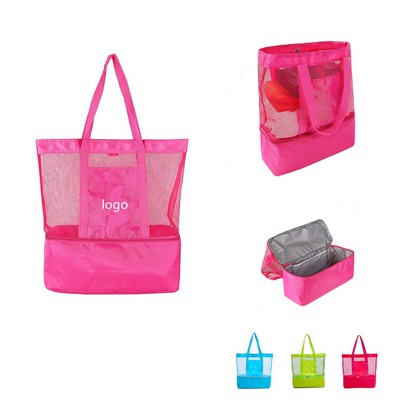 Mesh Tote Insulated Cooler Beach Bag