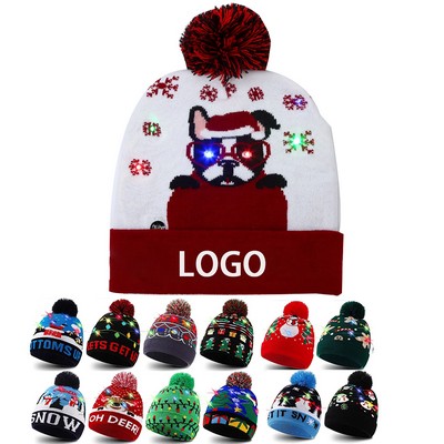 LED Knit PomPom Cuffed Beanie