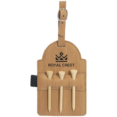 5" x 3.25" Bamboo Leatherette Golf Bag Tag w/3 Wooden Tees