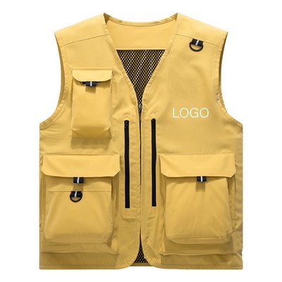 Custom Outdoor Multiple Pockets Zipper Work Utility Fishing Vest Men